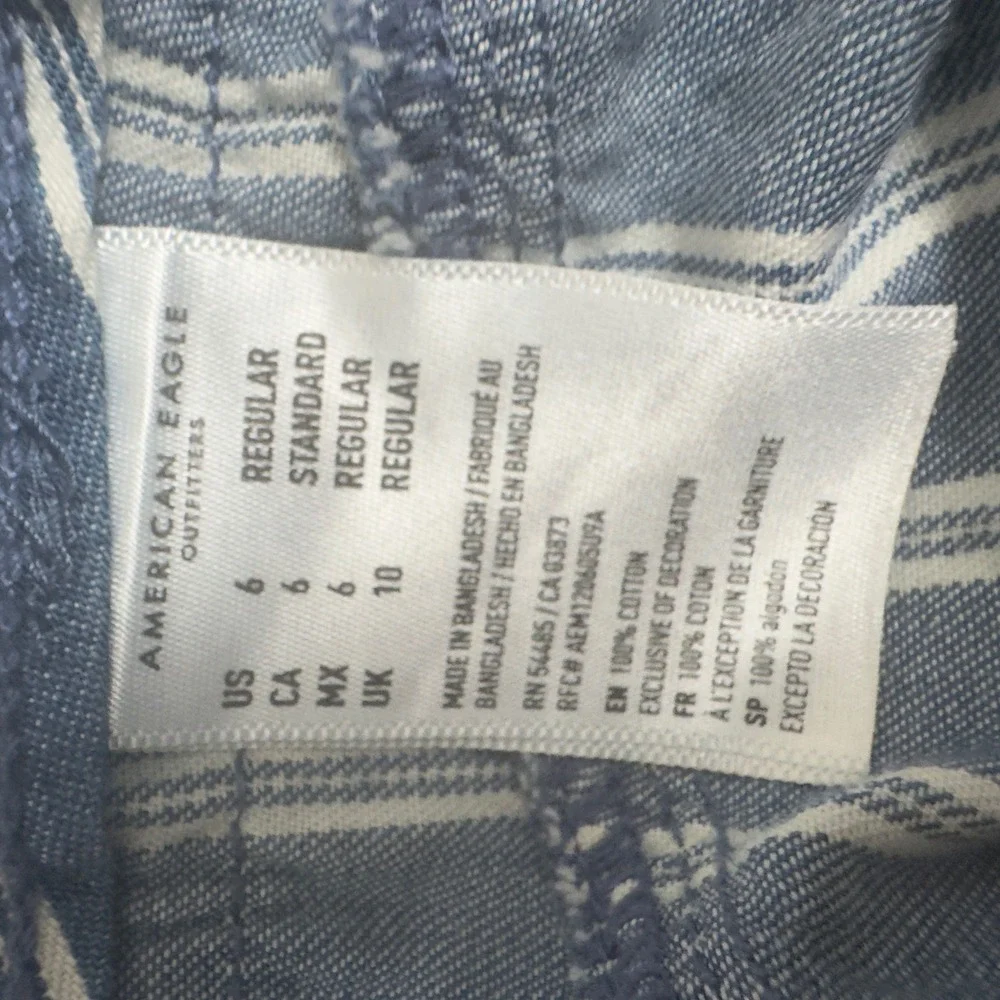 American Eagle Wide Leg Pants 6 Blue White Striped Cotton Tie Waist High Rise - Picture 5 of 10